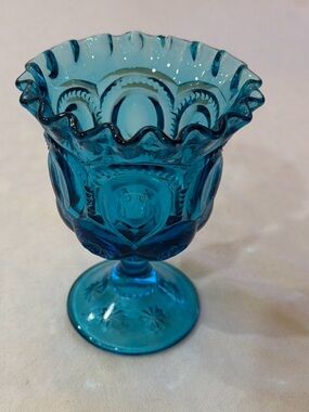 Moon and Stars Glass Colonial Blue Le Smith Crimped Wavy Goblet Vase